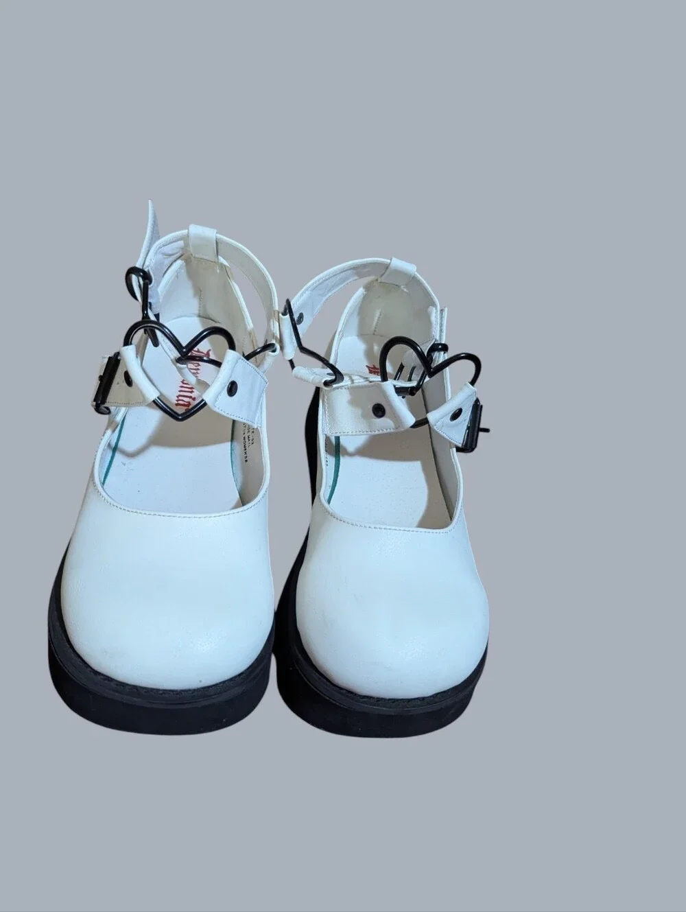 Goth Grunge Demonia Sprite White Black Platform Mary Jane Heart Buckle Shoes